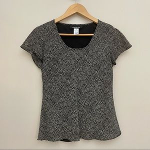 JONES NEW YORK Silk Black Cream Polka Dot Short Sleeve Blouse Women’s Size 10